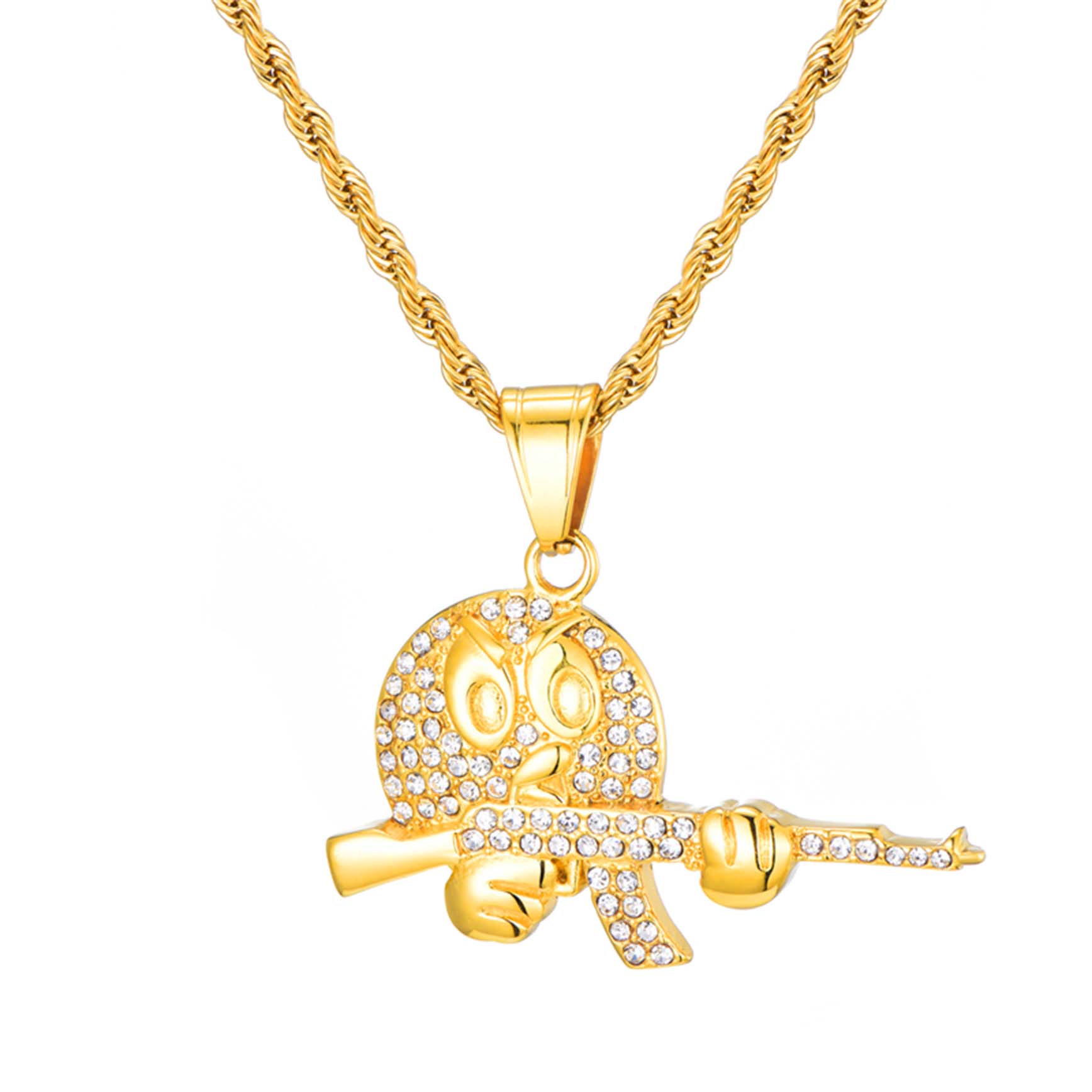 Goldjewels Emoji Killer Pendant Από Επίχρυσο Ορείχαλκο Με Ατσάλινη Αλυσίδα Rope